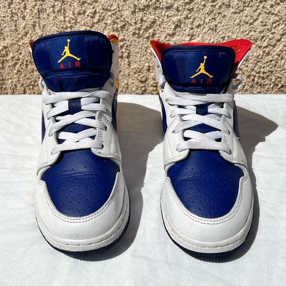 Air Jordan 1 Mid White/Blue/Orange/Red Kids Shoe Size 6Youth